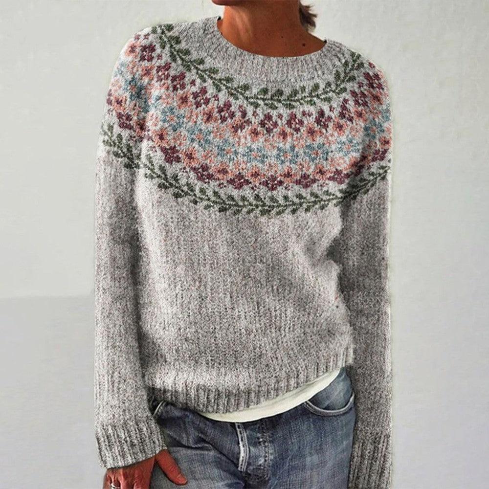 Einzigartiger Rundhals-Pullover mit langen Ärmeln und Print