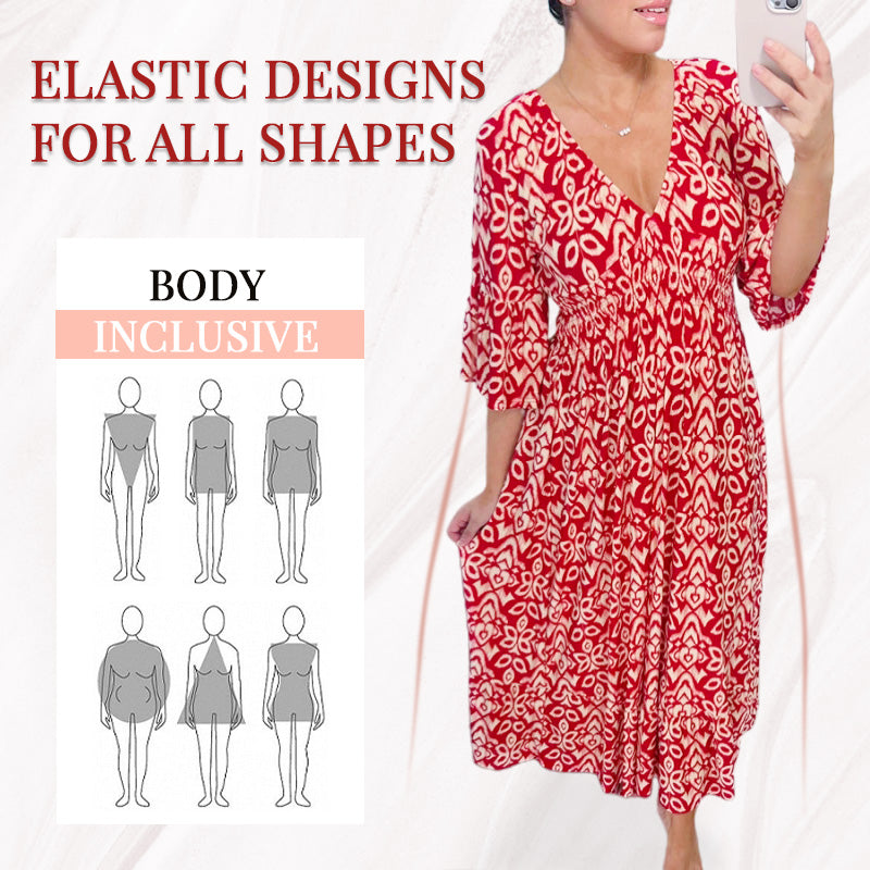Bohemian Casual Print V-Neck Waist Wrap Long Dress