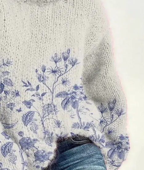Fresh Plant Print Mock Neck Sweater