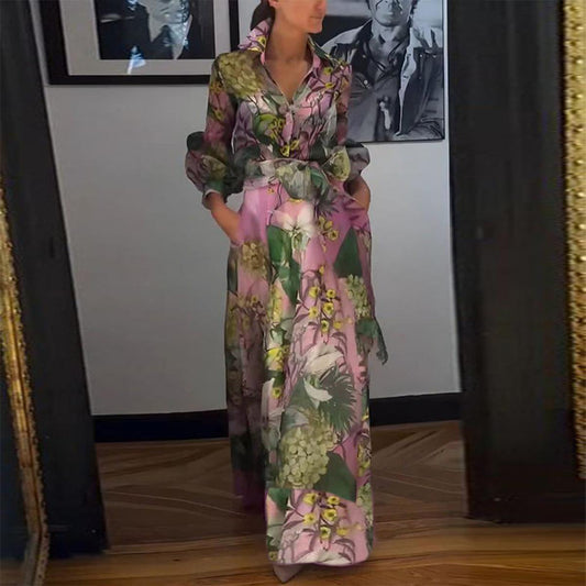 Elegantes pinkes Maxikleid mit langen Ärmeln